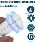 Close-up of set of four white three quarter inch cable grommets for wall hole pass throughs with anti-slip textured surface, focus on durability