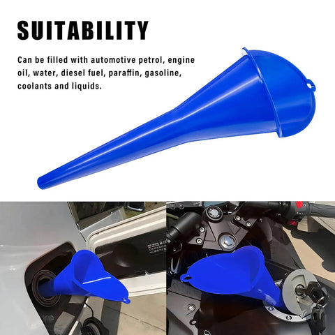 Long Neck Oil Funnel For Cars Spill Free Multi Function Plastic Fuel Funnel For Quick Oil And Fluids Fills Universal Engine Lubricant Transfer Tool Durable Reusable Car Accessory Blue