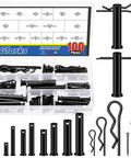 Clevis Pins Set With Cotter Pins And R Clips In 16 Sizes, Black Finish, Heavy Duty Hardware Kit For Mechanical Linkages