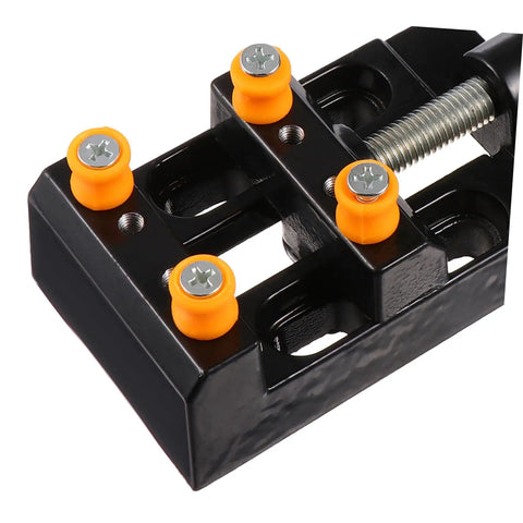 Close-up of a black adjustable clamp with orange screws for One Set Drill Bit Kit For Woodworking Jewelry Making And PCB Drilling Hand Drill