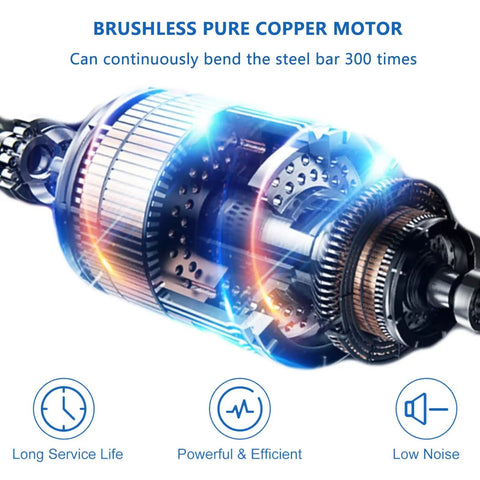 Heavy Duty Electric Hydraulic Rebar Bender 1600W Steel Straightening Tool motor close-up showing brushless copper design.