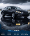 Honda Accord 2008-2012 parked on wet asphalt, fitting 4 wheel brake kit, front and rear disc rotors, ceramic pads included.
