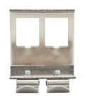 Front view of a 2 Port Metal DIN Rail Mounting Module For Snap In Keystone Jacks attaches to standard 35 mm DIN rail, metal construction.