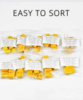 Assorted Polypropylene Safety Capacitors Kit DIP 275V AC X2 MKP 77 Piece with labels and 'Easy to Sort' text