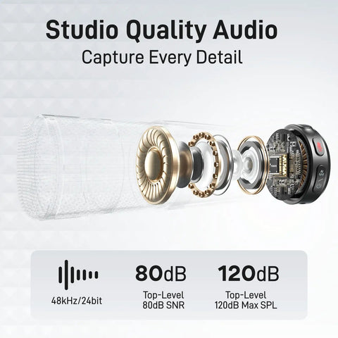 Wave T5 Mini Magnetic Wireless Lavalier Microphone Pro Level Audio Video Recording AI Noise Cancellation internal components