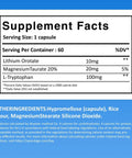 Supplement facts table for Lithium Orotate 10mg With Magnesium Taurate And L-Tryptophan For Brain Health, Mood Support, 60 Day Supply