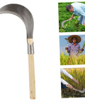 Durable Manganese Steel Weeding Sickle With Long Wooden Handle For Garden Cleanup And Yard Work Manual Weed Removal Tool Multipurpose Gardening Knife For Grass Vines And Bushes