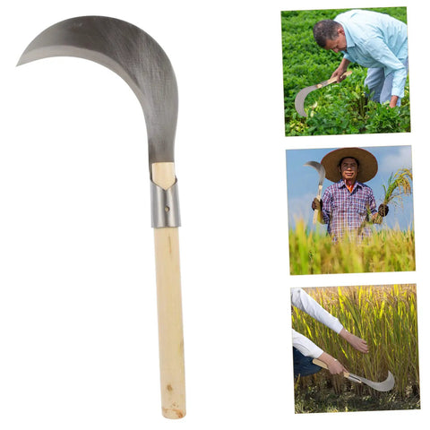 Durable Manganese Steel Weeding Sickle With Long Wooden Handle For Garden Cleanup And Yard Work Manual Weed Removal Tool Multipurpose Gardening Knife For Grass Vines And Bushes