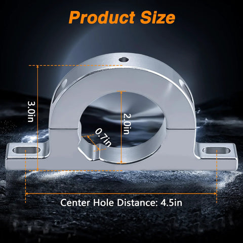 KPALAG 2-inch steering column underdash mount clamp, aluminum alloy, front view shows 2.0in inner collar and 4.5in spacing.