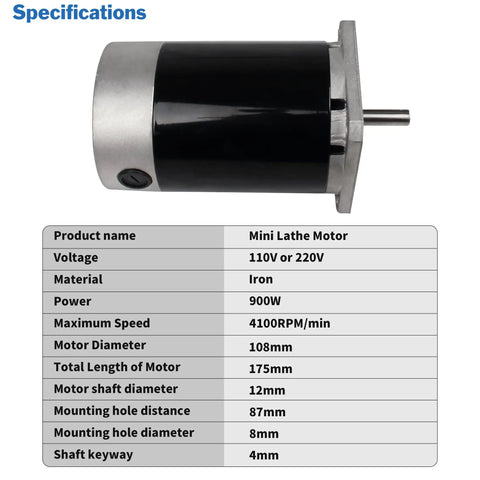 Beefy 900W 110V Brushed Lathe Motor With 4100RPM And 14mm Shaft DC Spindle For Metal Lathe Machine Replacement Part Specifications