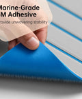 Close-up of Non Slip EVA Boat Decking with 3M Adhesive backing being peeled back to show self-adhesive feature.