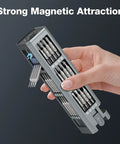 60 In 1 Precision Screwdriver Set With Magnetic Pop Up Case CRV Bits Mini Drivers for fixing phones, showing magnetic attraction feature.