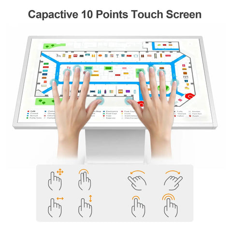 Top Notch 43 Inch Interactive Touch Screen Kiosk With Slick 10 Point Capacitive Panel featuring multi-touch gesture controls.