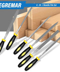Six Piece Pro Grade Metal Needle File Set Hardened Alloy Steel with two flat, round, half-round, triangle, square, warding files