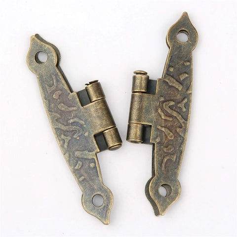 Antique Bronze Cabinet Hinges Set 65x34mm, 20 Pieces, 4 Holes, With Screws, Vintage Luggage Style Hardware close-up view