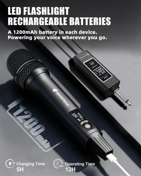 Wireless Dual Microphone System With UHF Range Up To 260 Feet All Metal Portable Karaoke Mic with LED and charging cable