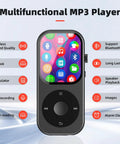 Dope 128GB Bluetooth 5.3 MP3 Player With Built-In Speaker, 2.01-Inch Touchscreen, physical buttons, feature icons, and descriptions.
