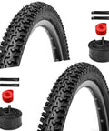 Two Pack 26x2.125 Mountain Bike Tires Folding Replacement Set With Schrader Valve Tubes Includes 4 Tire Levers And 2 Rim Strips