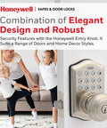 Keyless Entry Smart Door Knob Lock With Digital Keypad, Auto Lock, 50 User PIN Codes, One Touch Locking, Satin Nickel Finish shown on door.