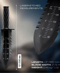 Close-up of the Beefy Heavy Duty Metal Detecting Shovel With Double Serrated Blade showing laser-etched measurements.
