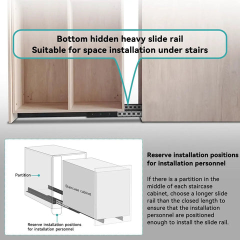 Beefy Undermount Drawer Slides 260 Lb Load Capacity 16 Inch 1 Pair Full Extension Ball Bearing Concealed Bottom Mount Rails Built for Under Stair and Base Cabinets Black Finish Smooth Glide.