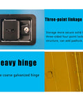 Three-point linkage lock detail on Built Tough Flammable Safety Cabinet With Fifteen Gallon Capacity double wall steel frame.