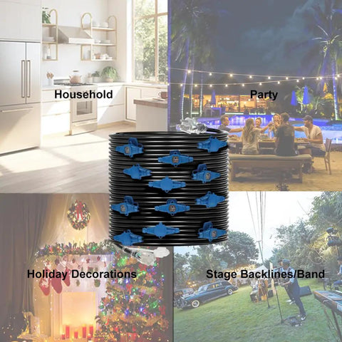 65 Feet Heavy Duty Extension Cord With 13 Evenly Spaced Outlets And Blue Indicator Lights in various settings