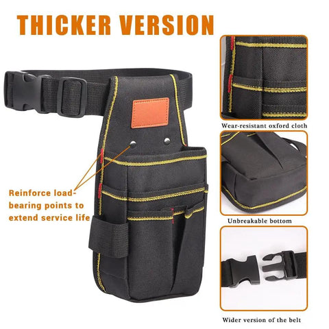 Rugged Tool Pouch With Belt For Electricians Mechanics And Carpenters, Thickened Wear Resistant Oxford Cloth, 12 Storage Pockets