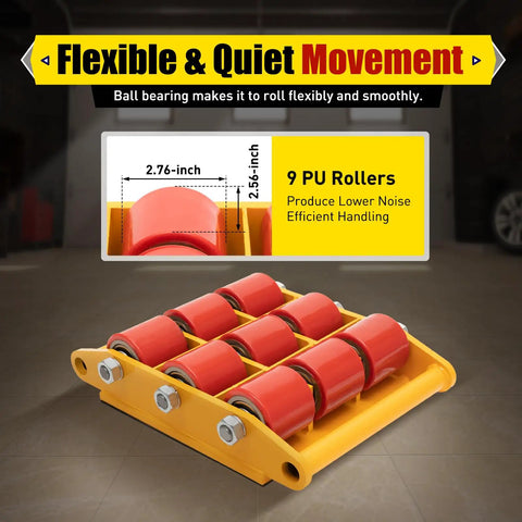 Heavy Duty Machine Dolly Skate 15 Ton Capacity Roller Cargo Trolley With Non Slip Belt For Industrial Equipment Relocation showing 9 PU rollers design.