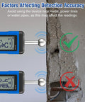Rechargeable Pinless Moisture Meter For Drywall, Wood, Walls, And Masonry, Non Destructive Humidity Detector With 20 To 100 Mm Measuring Depth, Type C Charging, Pro Grade, Handy For Lumber, Concrete, And More, Blue showing concrete wall readings