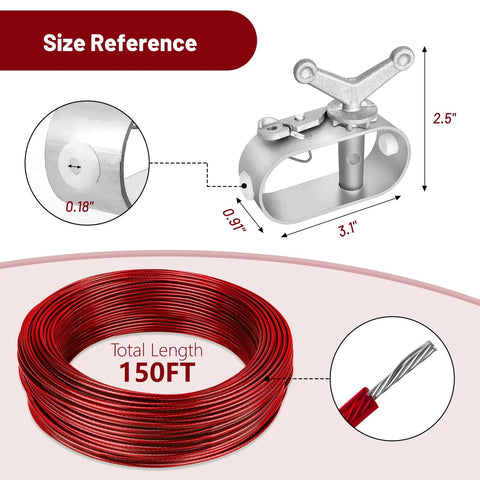 150 Feet Pool Cover Cable And Winch Kit, red plastic-coated steel wire, size reference for above-ground pools with winch system.