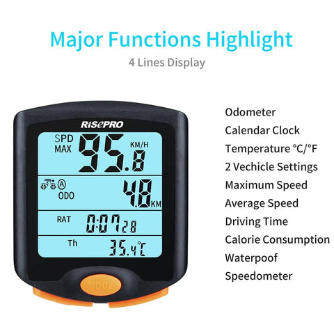 Wireless Bike Computer With Dual Bike Settings, Speedometer And Odometer, Waterproof Multi Function Cyclometer, 4 Line Backlit Display, Easy Read Data For Road And Mountain Cycling, YT-813