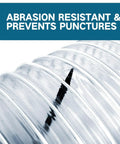 Close-up of Clear PVC Dust Collection Hose 4 Inch By 10 Foot, puncture-resistant, showing carbon steel wire coil detail.