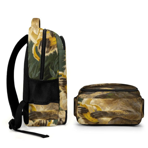 Side view of Jungle Monkey Banana Printed Unisex Backpack With Large Capacity, Durable Polyester Daypack For School And Travel