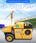 Compact Mini Concrete Pump Trailer For Shootin Smooth Mortar And Material Delivery with yellow body and wheels.