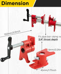 Beefy Heavy Duty Three Quarters Inch Pipe Clamp Set For Woodworking Cast Iron Build With Black Oxide Threads And Durable Baking Varnish Finish For Superior Glue Jobs, 3/4-inch clamp dimensions