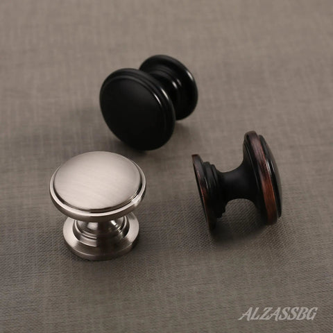 10 Pack Brushed Satin Nickel Round Cabinet Knobs One Point One Inch Diameter Solid Cabinet Hardware Multiple Knobs Displayed