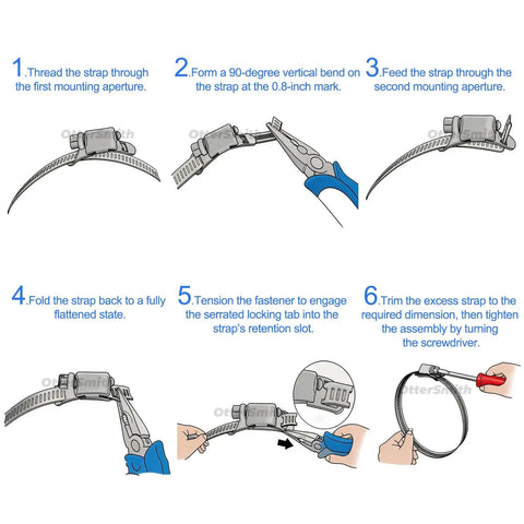 Get Your DIY Custom Cut-To-Fit 304 Stainless Steel Hose Clamp Kit With Extra Thick Anti-Slip Fasteners For Adjustable Duct Pipe And Auto Car Projects That Last A Lifetime. installation steps diagram