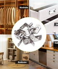 Heavy Duty Shelf Pins And L Shaped Brackets Nickel Plated Set shown in use with wardrobe, drawer, bookcase, and cabinets