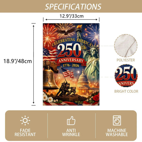 Patriotic Garden Flag Celebrating 250th Anniversary USA 1776 2026 12.5x18 Inches Fade Resistant Polyester Yard Flag Display