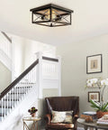 Industrial Two Light Retro Flush Mount Ceiling Light Fixture For Entryway Hallway Foyer And Cozy Living Spaces Vintage Black Cage