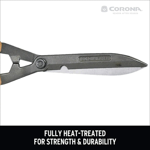 Close-up view of blade on Forged Hedge Shears With Eight And A Quarter Inch Blade Heavy Duty Garden Pruning Tool showing steel durability.