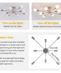 8 Light Sputnik Ceiling Chandelier In Brushed Nickel Silver product dimensions and lighting effect comparison
