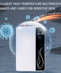 Compact 1500W 10L Electric Water Heater 110V with bacteria symbols, showing its high-temperature cleaning capability.