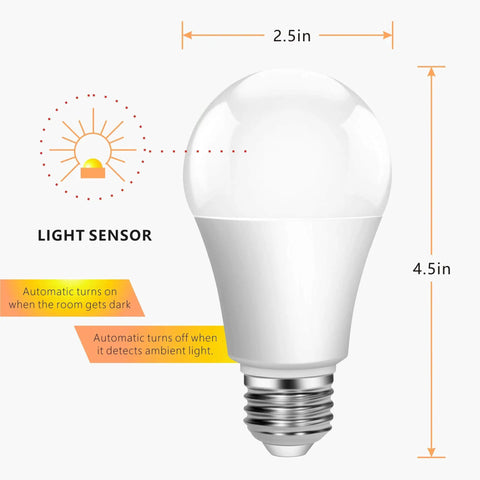 Dusk To Dawn Outdoor LED Bulbs With Built In Photocell Sensor, No Wiring Needed, 13W 100W Equivalent, E26 Base, 2.5x4.5 inches