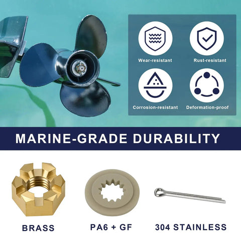 All In One Marine Prop Nut Kit With Spacer And Cotter Pin For Outboard Motors 40 140 HP nut, spacer, pin materials shown