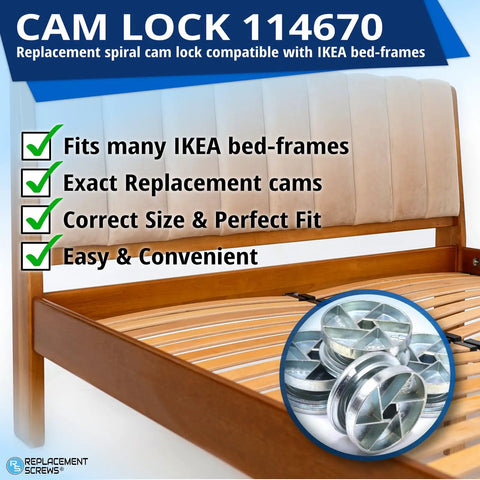 Swap Busted Cams With Beefy Replacement Locks Fitting Ikea Part 114670 Spot On These Bad Boys Clamp Tight To Banish Wobbles Fast Setup Lets Your Bed Frame Stay Rock Solid Long Lasting Steel Makes Replacements Easy Use Correct 35mm Dual Spiral Cams For
