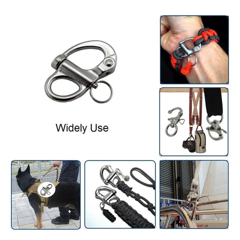 Rock Solid 316 Stainless Steel Snap Shackle Quick Release Swivel Bale Hook for versatile use in marine and outdoor settings.