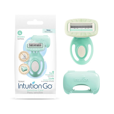 Intuition Go Disposable Razor For Sensitive Skin With BuiltIn Moisturizing Aloe Bar 4Fold Pivoting Head with packaging