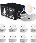 VOLISUN 8 Pack 3 inch Recessed Lighting, 5CCT, Dimmable with multiple lights and packaging visible.